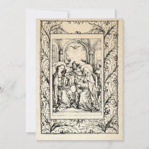 Medeltida julscen Maria och Jesus Helig gräns Högt Julkort