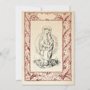 Medeltida julscen Maria och Jesus Helig gräns Högt Julkort