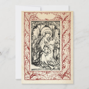Medeltida julscen Maria och Jesus Helig gräns Högt Julkort