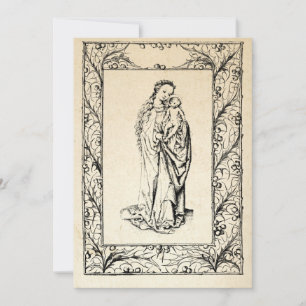 Medeltida julscen Maria och Jesus Helig gräns Högt Julkort