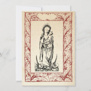 Medeltida julscen Maria och Jesus Helig gräns Högt Julkort
