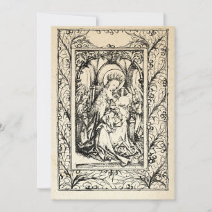 Medeltida julscen Maria och Jesus Helig gräns Högt Julkort