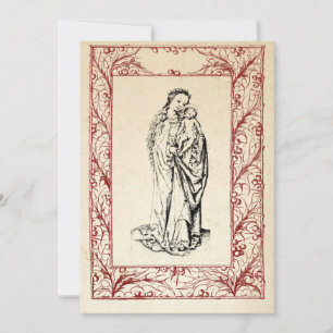 Medeltida julscen Maria och Jesus Helig gräns Högt Julkort