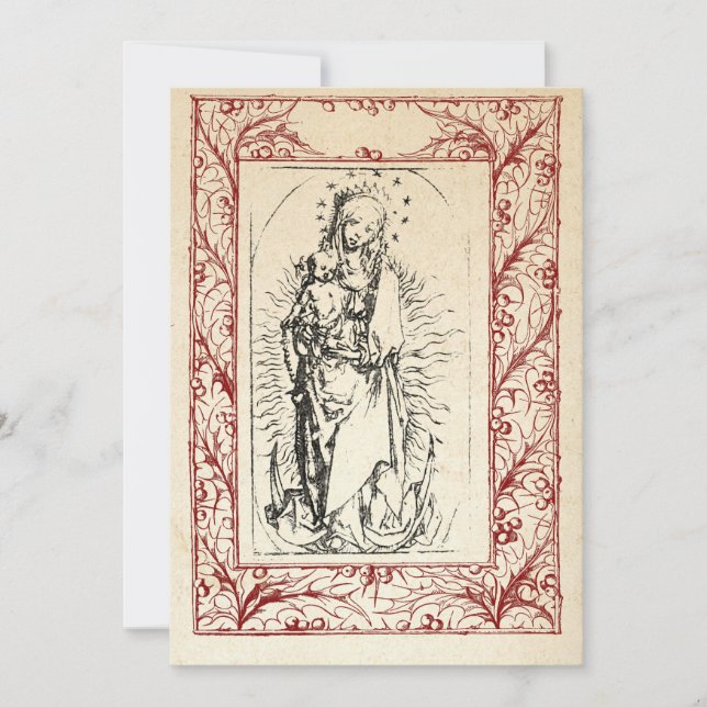 Medeltida julscen Maria och Jesus Helig gräns Högt Julkort (Framsida)