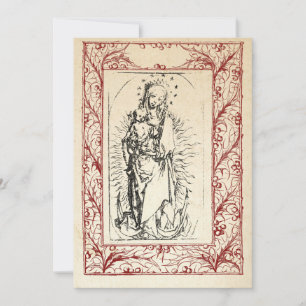 Medeltida julscen Maria och Jesus Helig gräns Högt Julkort