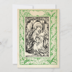 Medeltida julscen Maria och Jesus Helig gräns Högt Julkort