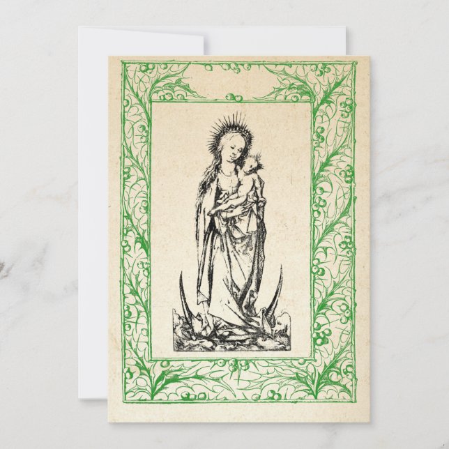 Medeltida julscen Maria och Jesus Helig gräns Holi Julkort (Framsida)