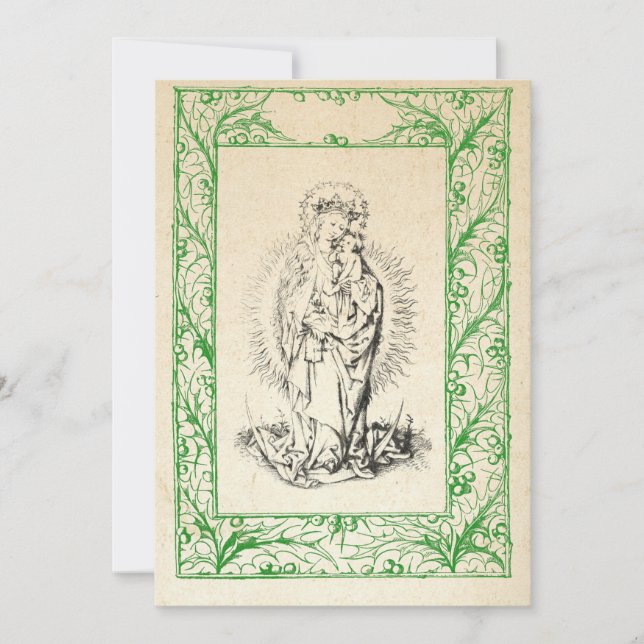 Medeltida julscen Maria och Jesus Helig kant högti Julkort (Framsida)