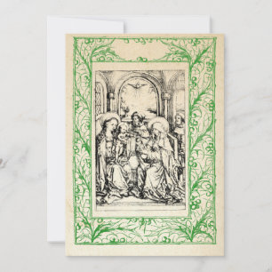 Medeltida julscen Maria och Jesus Heliga Gräns Julkort