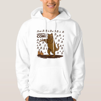 Medeltida Kärna Rolig Katt som Spelar Flöjt Konst Hoodie