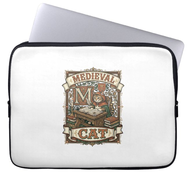 Medeltida Katt Katt Medeltida Manuskript Vintage Laptop Fodral (Framsidan)