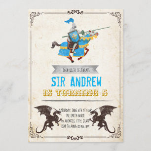 Medeltida knight och drakens födelsedagsfest inbjudningar