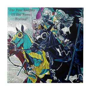 medeltida knivar som hoppar på hästarkonst kakelplatta