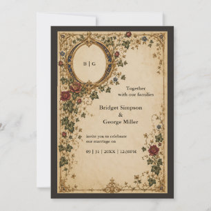 Medeltida kunglig monogram botanisk blomsterbröllo inbjudningar