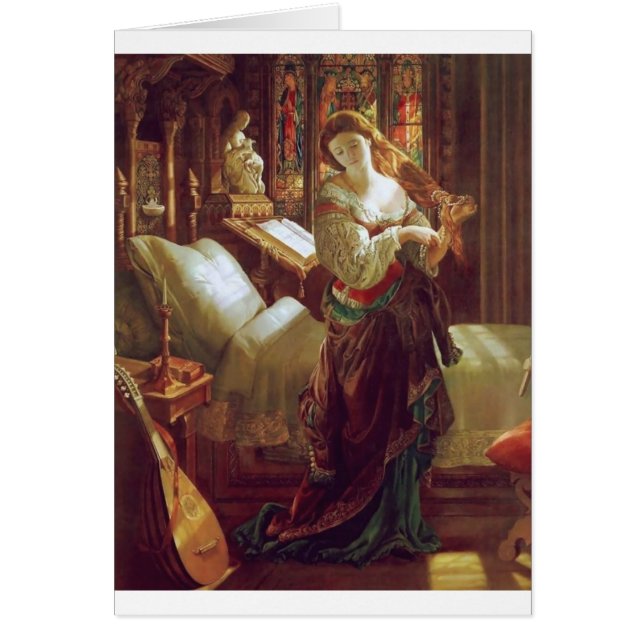 Medeltida kvinnasovrum hälsningskort (Framsidan)