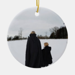 Medeltida mor och dotter julgransprydnad keramik