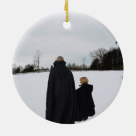Medeltida mor och dotter julgransprydnad keramik