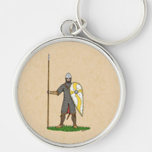 Medeltida normandisk riddare Circa 1066 Rund Silverfärgad Nyckelring