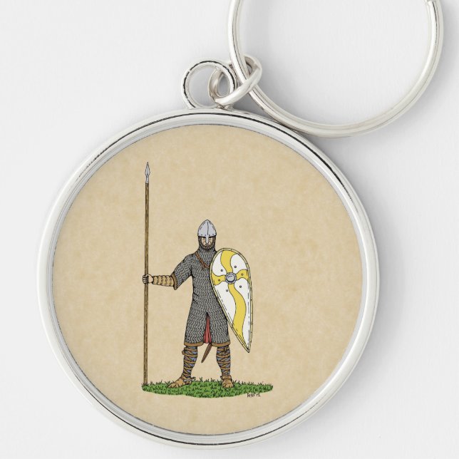 Medeltida normandisk riddare Circa 1066 Rund Silverfärgad Nyckelring (Framsidan)
