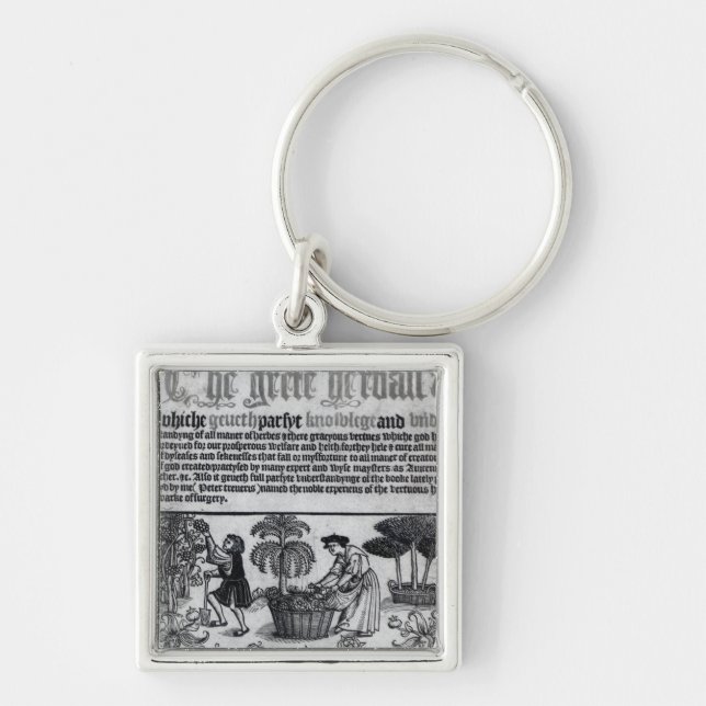 Medeltida örtagård fyrkantig silverfärgad nyckelring (Framsidan)