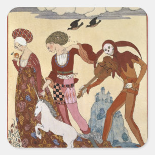 Medeltida plats av Georges Barbier Fyrkantigt Klistermärke