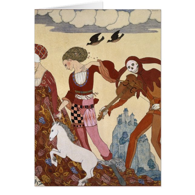 Medeltida plats av Georges Barbier Hälsningskort (Framsidan)