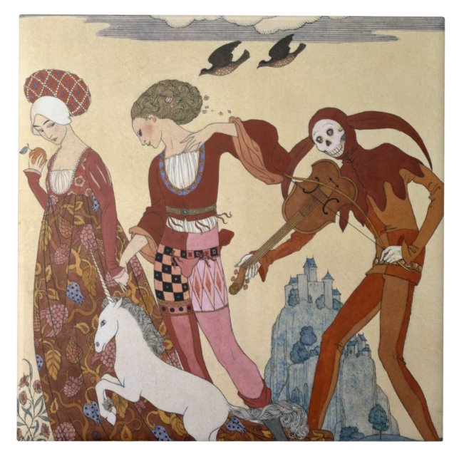 Medeltida plats av Georges Barbier Kakelplatta (Framsidan)