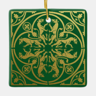 Medeltida renässans heraldisk lejon leopard metall julgransprydnad keramik