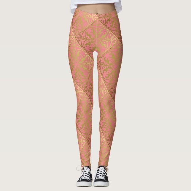 Medeltida renässanshjälte Lejon Leopard Metallisk  Leggings (Framsida)