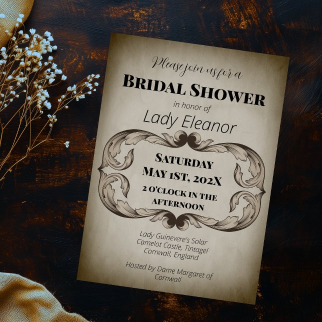 Medeltida renässanspergament Moody bröllopsfest fö Inbjudningar (Medieval Renaissance Parchment Moody Bridal Shower Invitation)