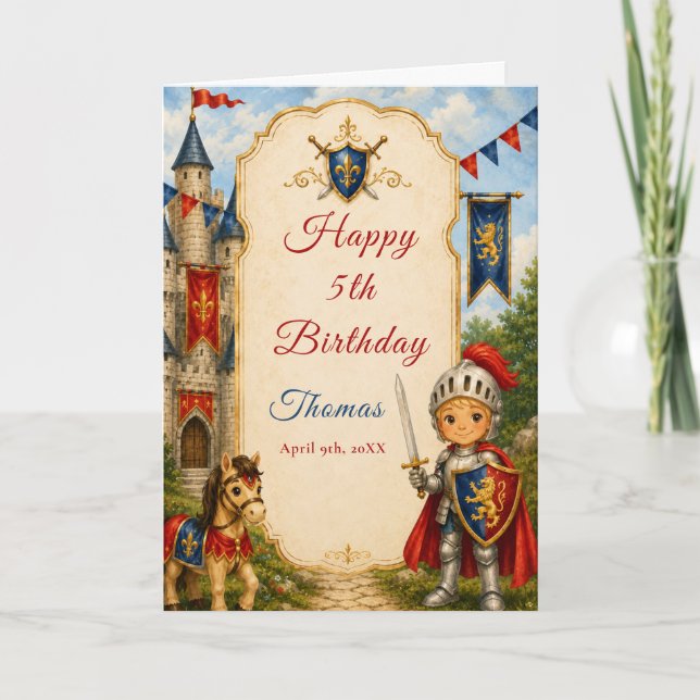 Medeltida Riddare 5-års Födelsedags Kort (Framsida)