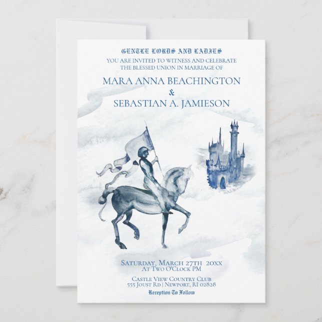 *~* Medeltida riddare på häst på bröllop på slott Inbjudningar (Framsida)