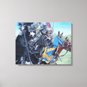 medeltida riddare som jousting på historisk konst canvastryck