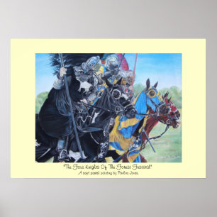 medeltida riddare som jousting på historisk konst poster