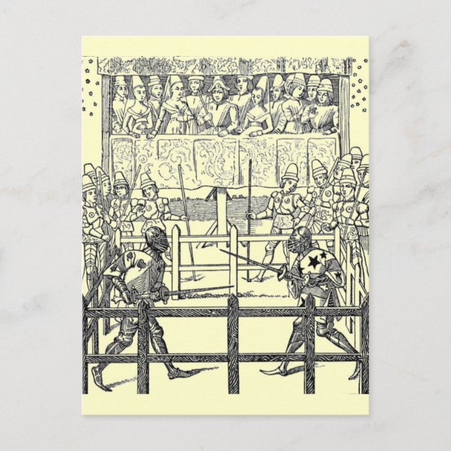 Medeltida riddare som tävlar på vykort (Framsida)