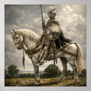 Medeltida riddare till häst Retro Fantasy Art Poster