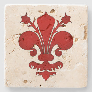 Medeltida rött fleur de lis symbol underlägg sten