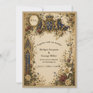 Medeltida Royal Gothic Celtic Monogram Bröllop Inbjudningar