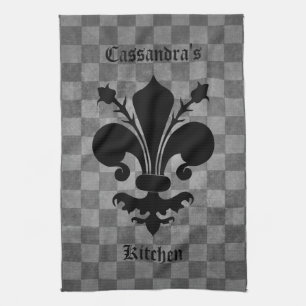 Medeltida schackbräde fleur de lis kökshandduk