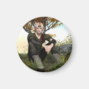 Medeltida Skogsprins Fantasiporträtt Magnet