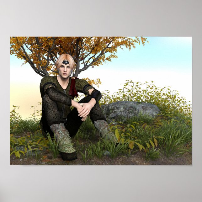 Medeltida Skogsprins Fantasyporträtt Poster (Framsidan)