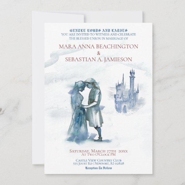 *~* Medeltida slott Par i kärlek Bröllop Inbjudningar (Framsida)