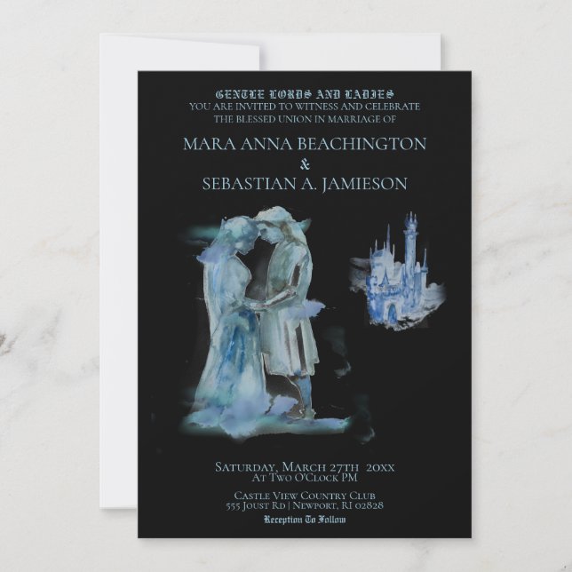 *~* Medeltida Slott Par Slott Förälskat Bröllop Inbjudningar (Framsida)