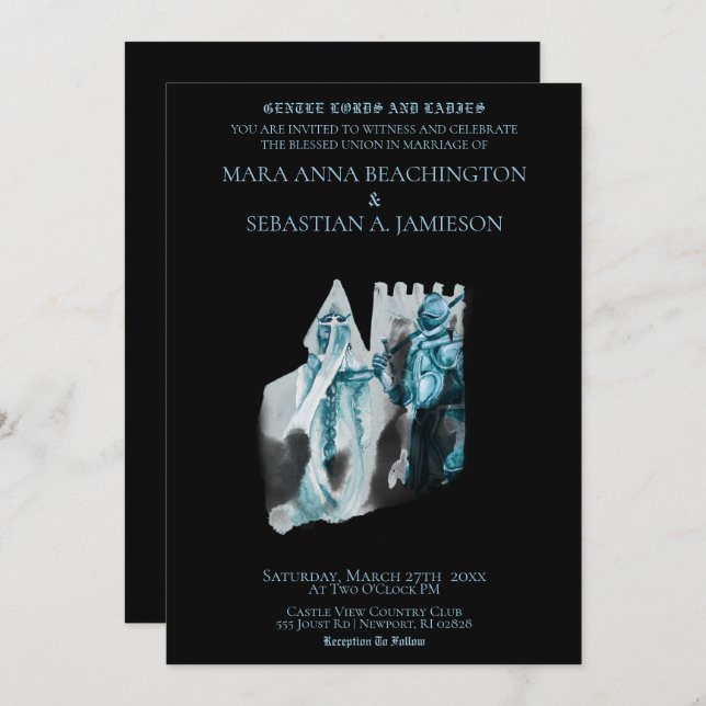 *~* Medeltida slott prinsessa riddar bröllop Inbjudningar (Fram/baksida)