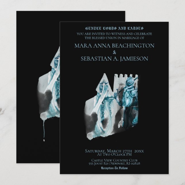 *~* Medeltida slott prinsessa riddare bröllop Inbjudningar (Fram/baksida)