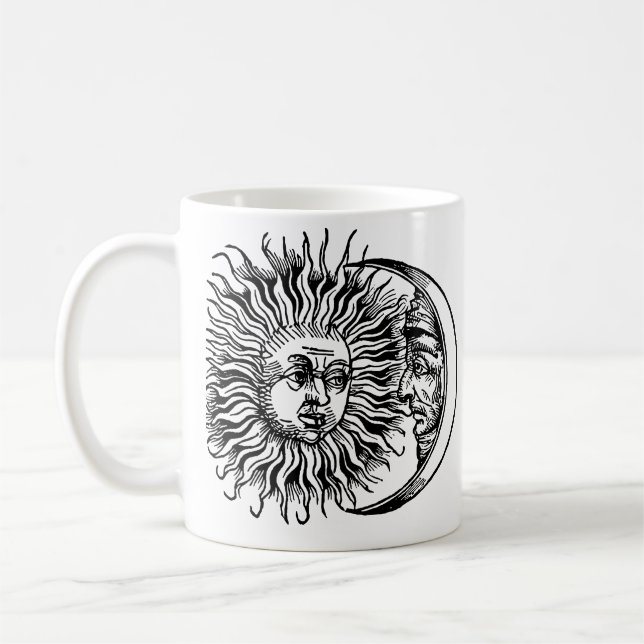 Medeltida sol och måne kaffemugg (Vänster)
