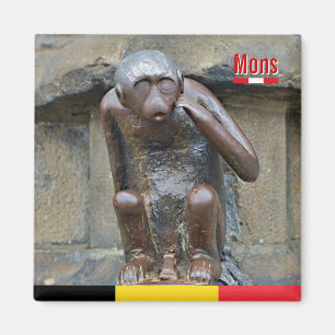 Medeltida staty av apa på Grand Place i Mons, Magnet
