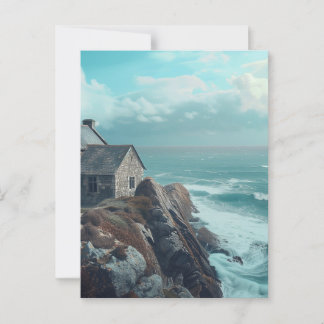 Medeltida stuga på en klippa vykort