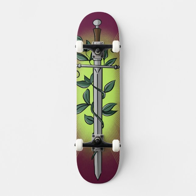 Medeltida svärd & vinrankor mini skateboard bräda 18,5 cm (Framsida)