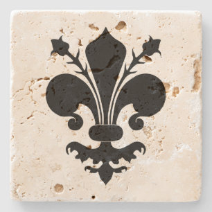 Medeltida svart fleur de lis symbol underlägg sten